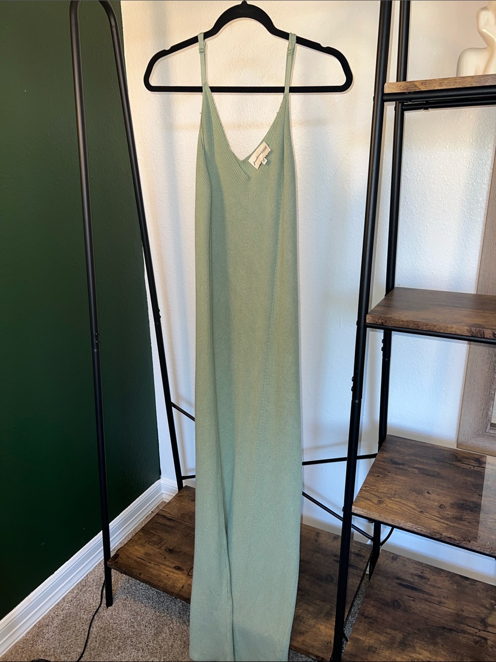 Sleeveless crochet V-Neck Maxi Dress in Sage Green